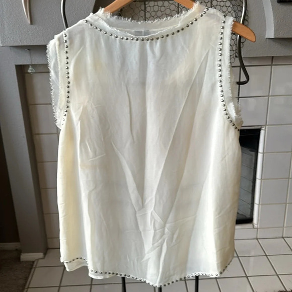 mango MNG CASUAL sleeveless raw edge studded layered top cream color size XL - Picture 5 of 10
